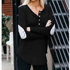 Black and white elbow lace woman’s Henley-Size Large